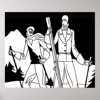 Illustration av vintage Art Deco Ski par Skiers Poster