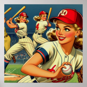 Illustration av vintage Baseball Girls Poster