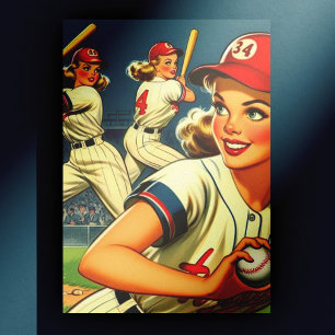 Illustration av vintage Baseball Girls Vykort