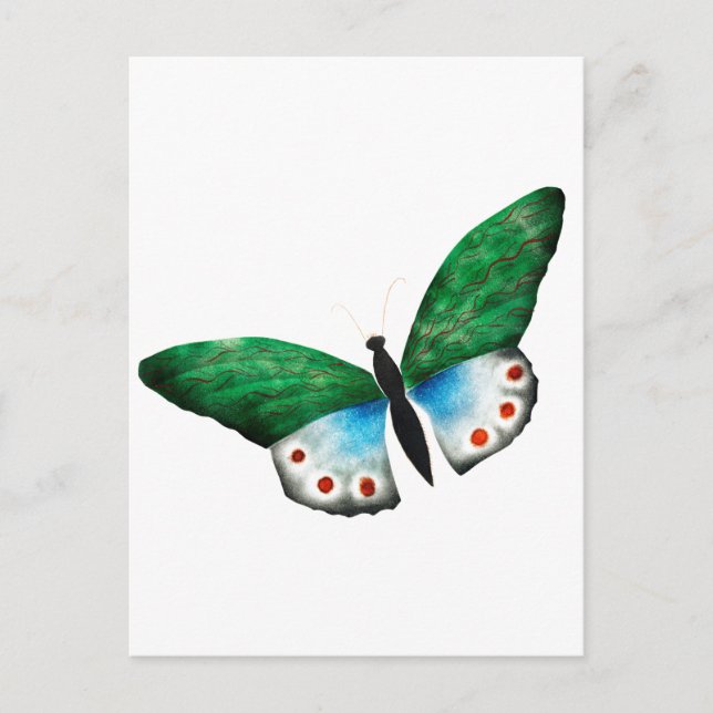Illustration av vintage Blue Grönt Butterfly Vykort (Framsida)