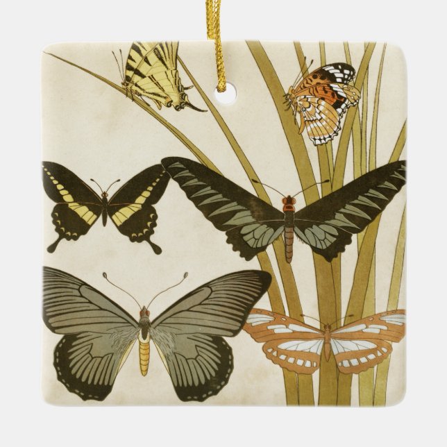 Illustration av vintage Butterflies Julgransprydnad Keramik (Framsida)