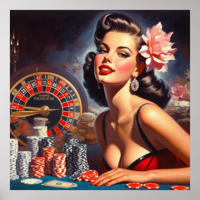 Illustration av vintage Casino Pin-Up Poster (Framsidan)