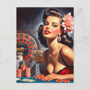 Illustration av vintage Casino Pin-Up Vykort