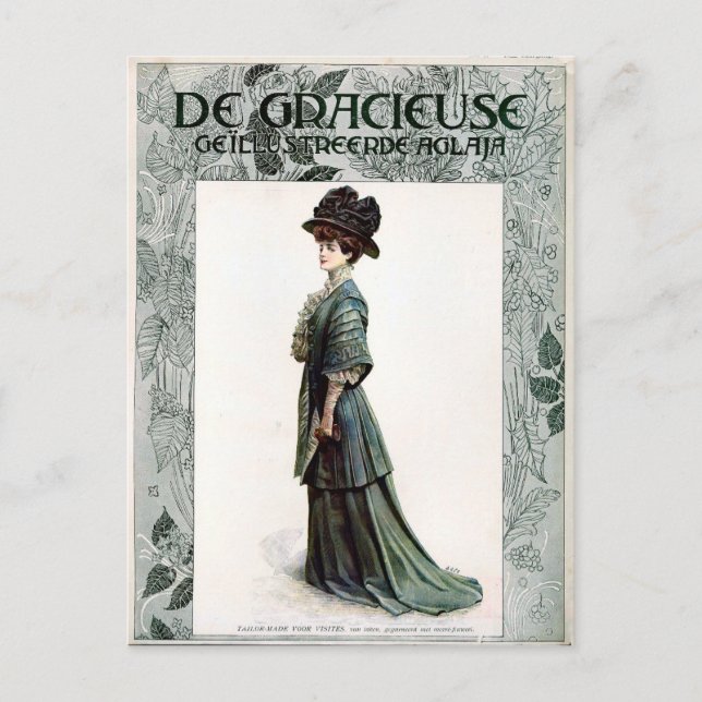 Illustration av vintage Glamous Dam Mode Vykort (Framsida)