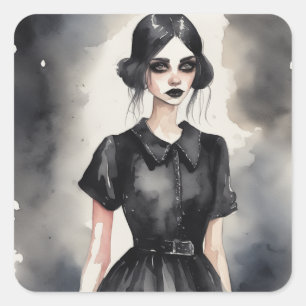 Illustration av vintage gotiic LBD Dress Art Fyrkantigt Klistermärke