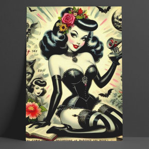 Illustration av vintage-gotisk flicka vykort