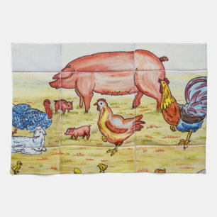 illustration av vintage gris kycklinglamm kökshandduk