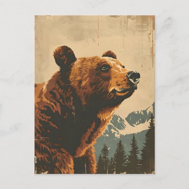 Illustration av vintage Grizzly Vykort (Framsida)