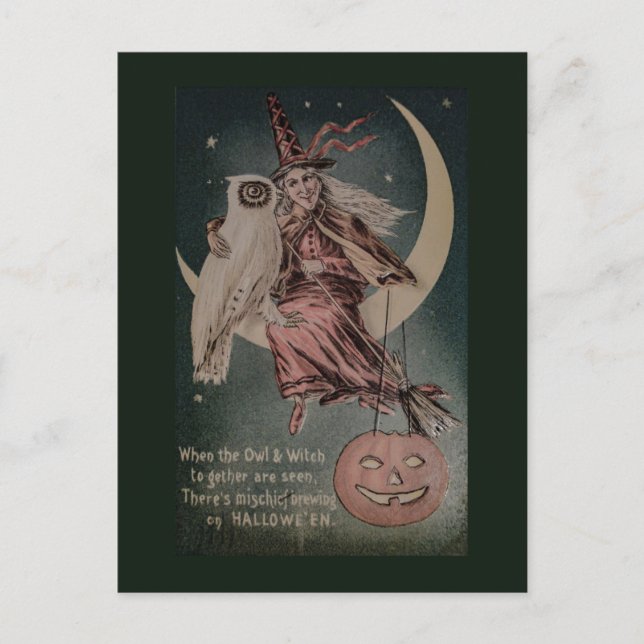 illustration av vintage Halloween Funny uggla Vykort (Framsida)