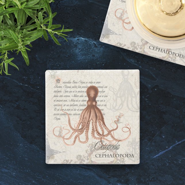 Illustration av Vintage Octopus 🐙 Stenunderlägg (Illustration of Vintage Octopus 🐙 Stone Coaster
)