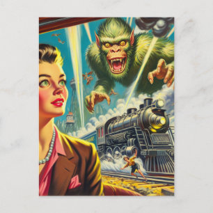 Illustration av vintage Pulp Sci-fi-Konstig Vykort