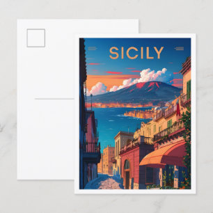 Illustration av Vintage resor på Sicilien Italien  Vykort
