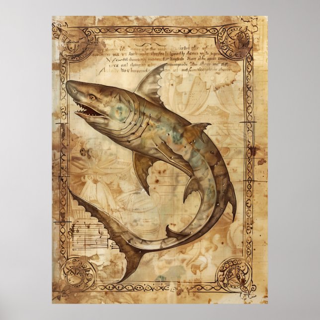 Illustration av vintage Shark Poster (Framsidan)