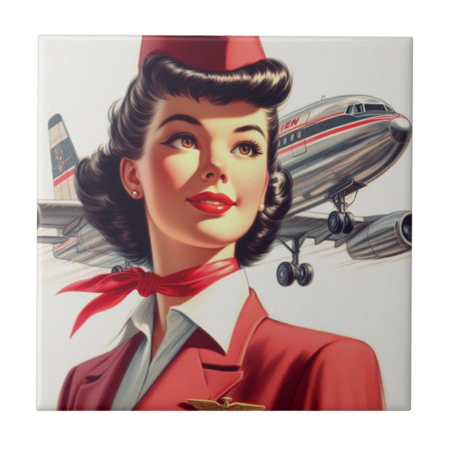 Illustration av vintage Stewardes Kakelplatta (Framsidan)