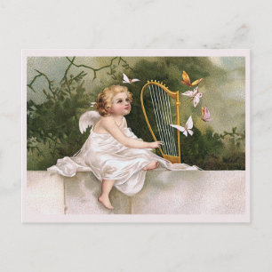 Illustration av Vintagen Angel och Harp Vykort