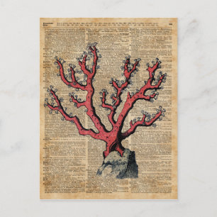 Illustration av Vintagen Red Coral Dictionary Art Vykort