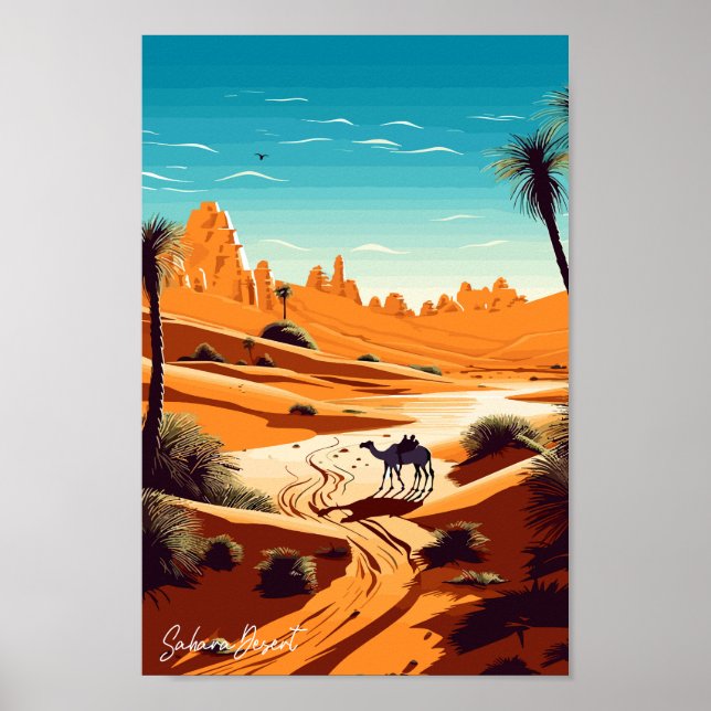 Illustration av Vintagen Sahara Desert Travel Art Poster (Framsidan)