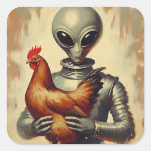Illustration av Vintagen Space Alien Paediatric Fyrkantigt Klistermärke