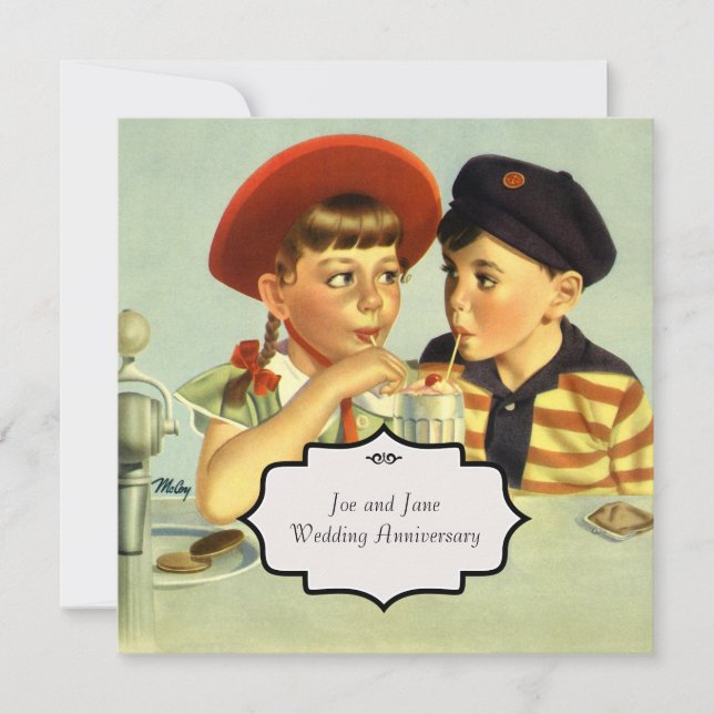Illustration av Vintagen Young Älskare Inbjudningar (Framsida)