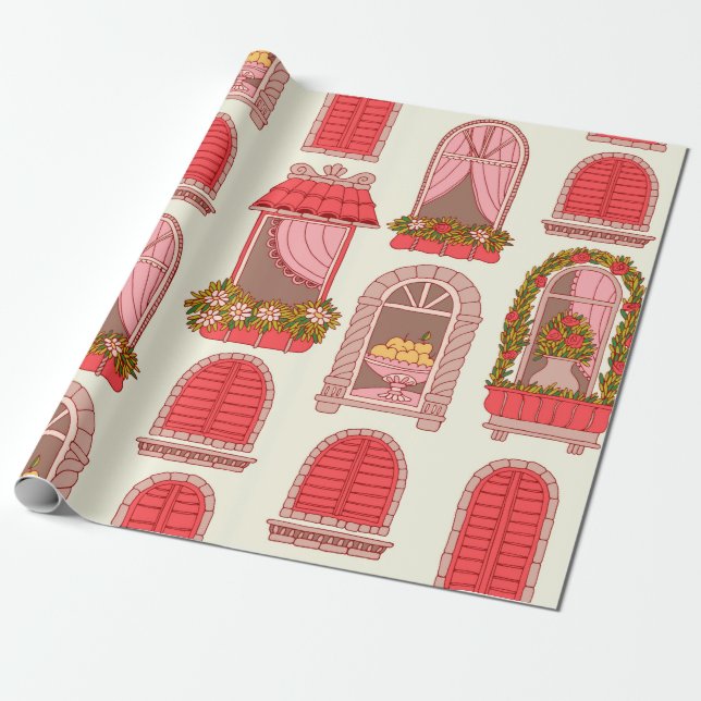 illustration av vintagens fönster mönster presentpapper (Utrullad)