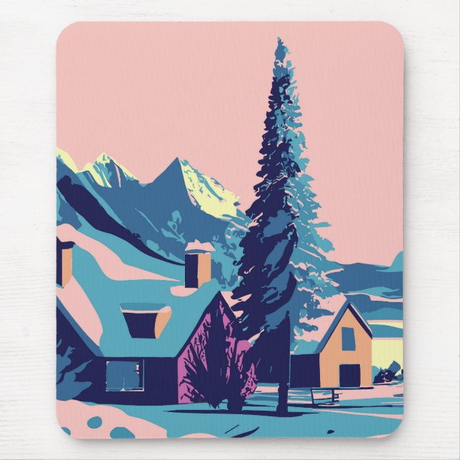 Illustration av vinterlandskap musmatta (Framsidan)