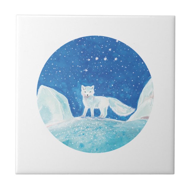 Illustration av vit Arktisk räv (Vulpes lagopus) Kakelplatta (Framsidan)