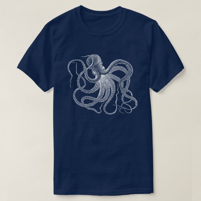 Illustration av vit oktopus Vintage Tee Shirt (Design framsida)