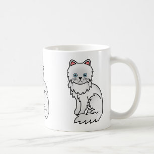 Illustration av vit persisk katt med blå ögon kaffemugg