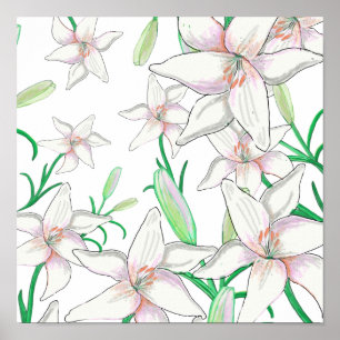 Illustration av vita Lilies Poster