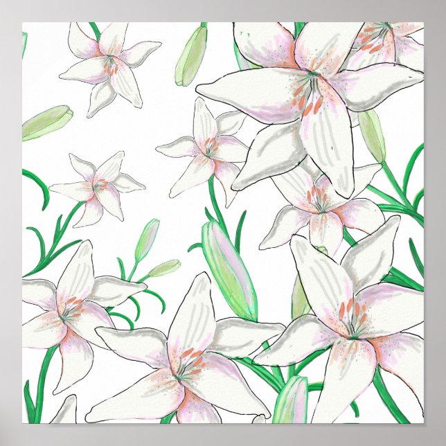 Illustration av vita Lilies Poster (Framsidan)