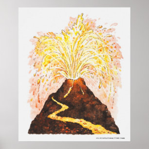 Illustration av vulkanutbrott poster