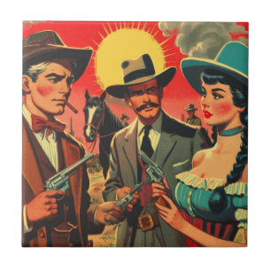Illustration av Westerna Tecknader för vintage Kakelplatta