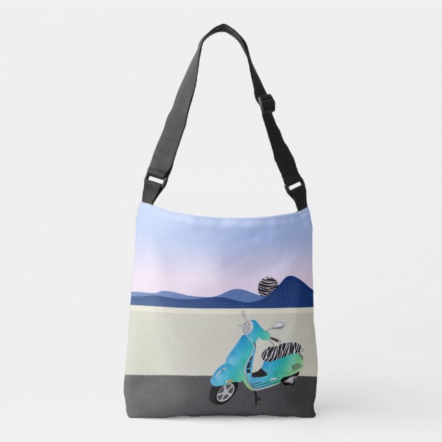 Illustration av zebra tryck Scooter Måne Axelväska (Framsida)
