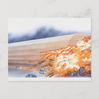 Illustration av Zeppelin som sprider sig i lågor Vykort