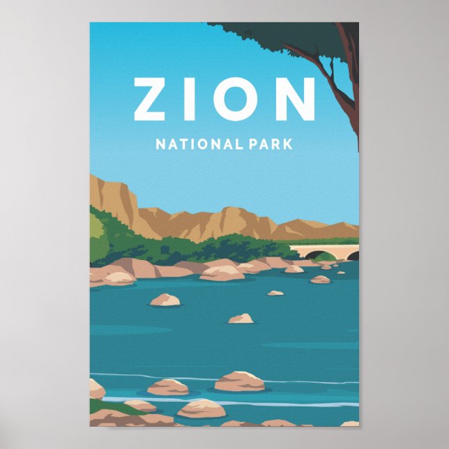 Illustration av Zion nationalpark Utah Travel Stäl Poster (Framsidan)