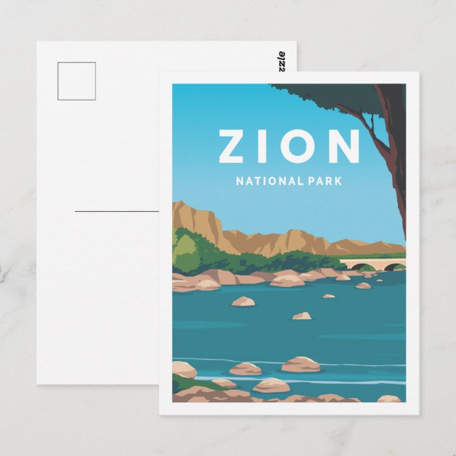 Illustration av Zion nationalpark Utah Travel Stäl Vykort (Fram/baksida)