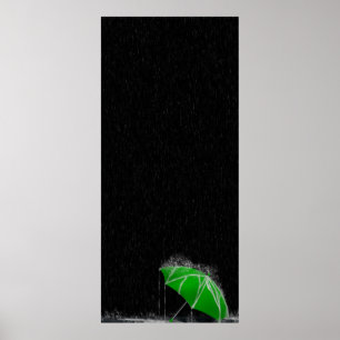 Illustration Borttappad Grönt Umbrella in Rain Poster