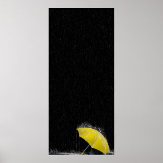 Illustration Borttappad Gult Umbrella in Rain Poster