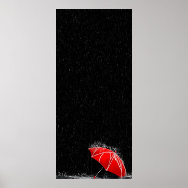 Illustration Borttappad Red Umbrella in Rain Poster (Framsidan)