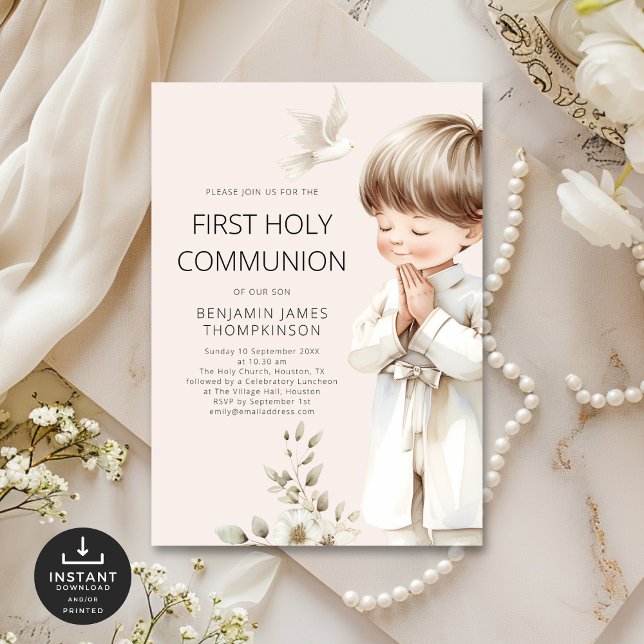 illustration Boy Praying 1st Heliga Communion Crea Inbjudningar (Skapare uppladdad)