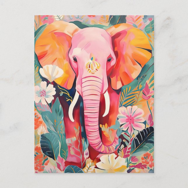 Illustration bunter Elefant mit Blumen Vykort (Framsida)