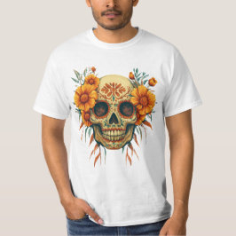 Illustration d'un Crâne de Fête des Morts avec Fle T Shirt