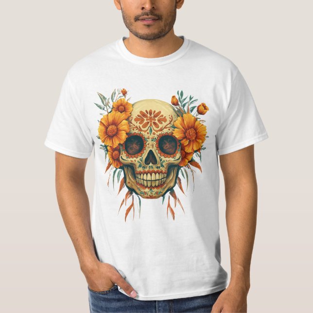 Illustration d'un Crâne de Fête des Morts avec Fle T Shirt (Framsida)