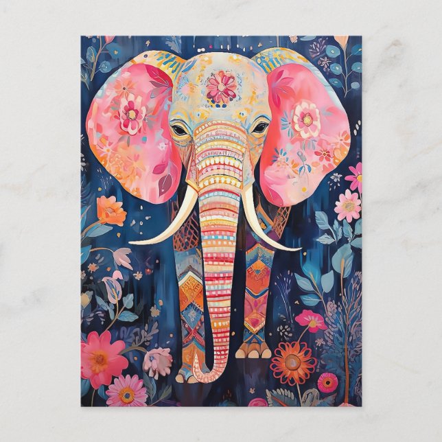 Illustration Elefant mit Blumen Vykort (Framsida)