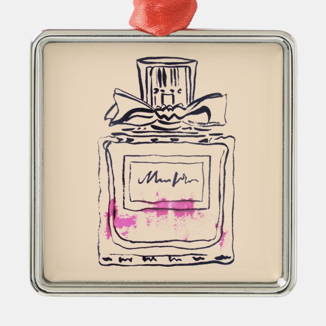 Illustration för akvarell för parfymflaskamode julgransprydnad metall (Framsidan)