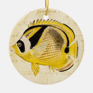 Illustration för fisk för fjäril för vintage18 julgransprydnad keramik