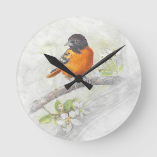 Illustration för hand plockadeOriole fågel Rund Klocka