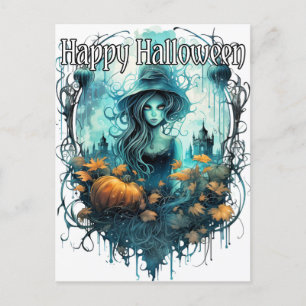 Illustration för höstblocket HAPPY HALLOWEEN Vykort