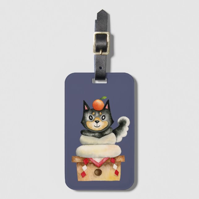 Illustration för Kawaii Shiba Inu hundvattenfärg Bagagebricka (Framsida vertikal)