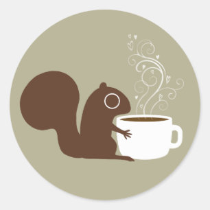 Illustration för konst för ekorrekaffeälskare runt klistermärke